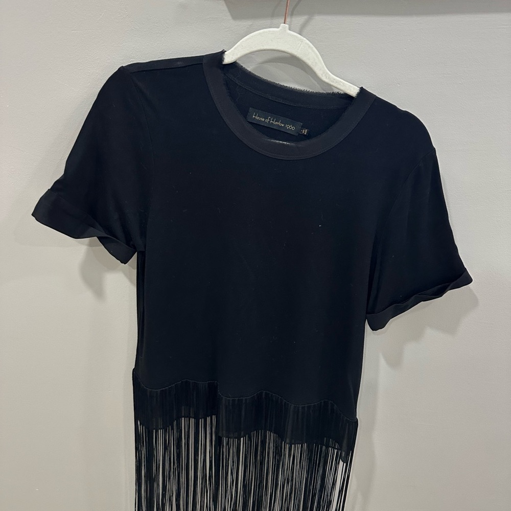 House of Harlow Black Fringe Top